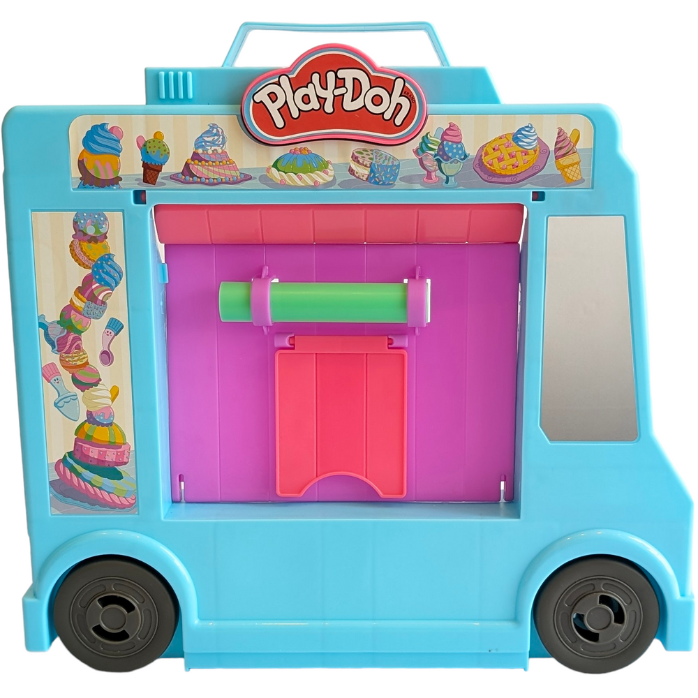 PlayDoh, Kitchen Creations Ice Cream Truck Toy PlaySet, Social & Emotional Development, Turn your play space into the ultimate Play-Doh ice cream truck party! This life size kitchen set gives kids a big space to express their big imaginations. Create so many pretend treats with the 27 tools and soft-serve station, customize the creations with the Play-Doh sprinkle maker, tools, and pretend candy molds, and check out customers at the register. 